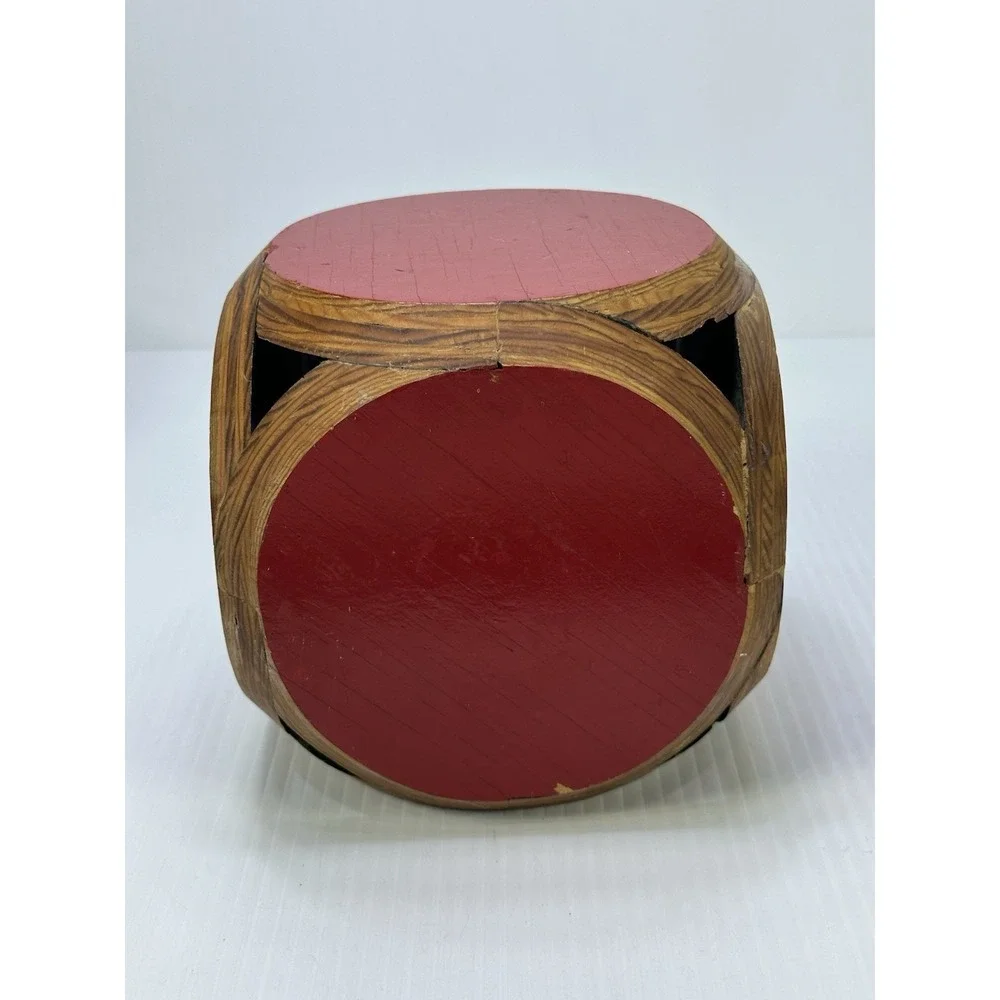 Vintage Handmade Red Wood Display Cube Made Of Circles Stand Riser 6